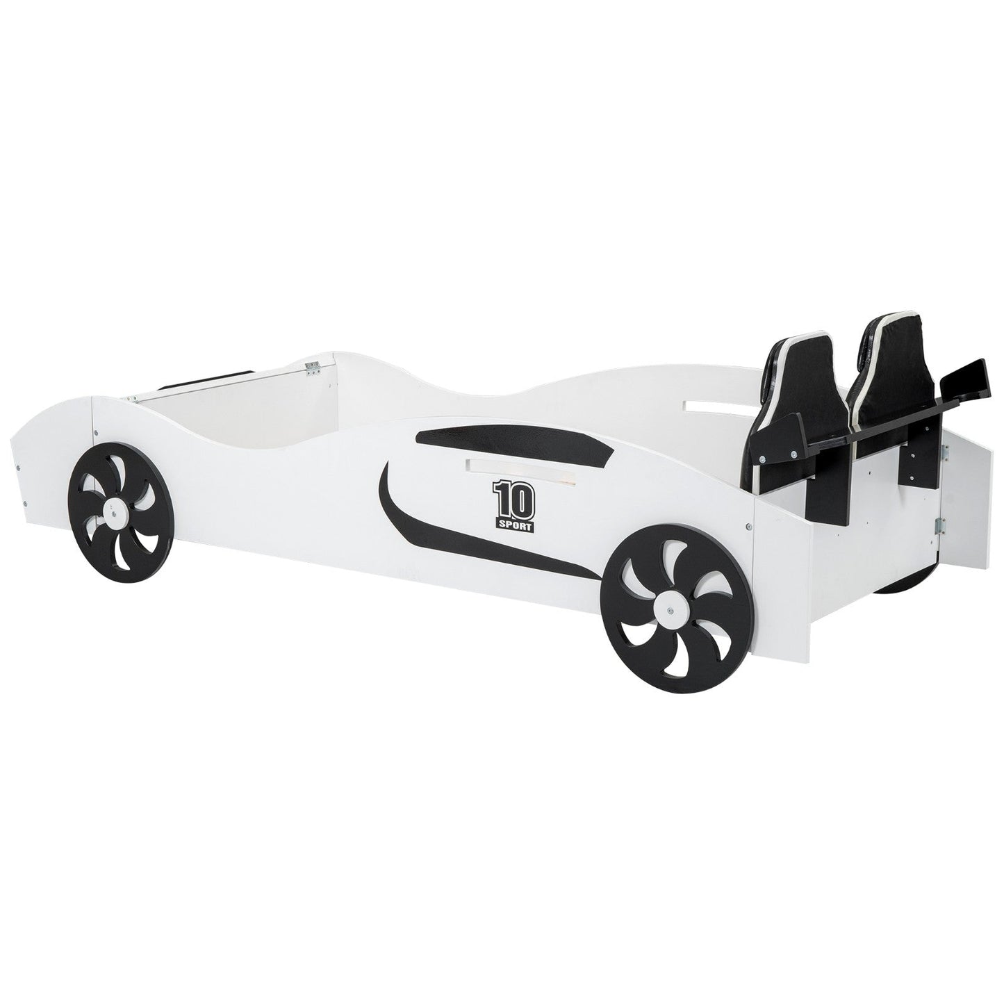 Race Car-Shaped Twin Size Platform Bed with Upholstered Backrest and Storage