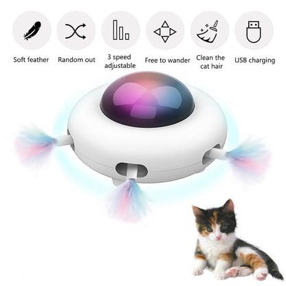 Smart UFO Interactive Cat Toy - Indoor Rotating Feather Electronic Toy with Smart Auto Shut-Off, Random Movement, and USB Charging