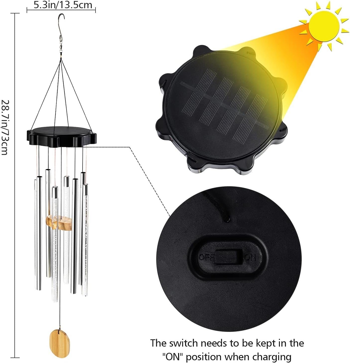 Solar Powered LED Wind Chimes - Solar Tube Wind Chimes for Outside