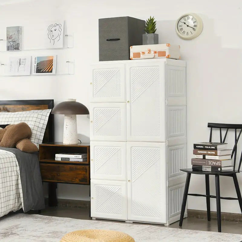 Modular Portable Closet Organizer With 8 Cubbies And 6 Doors