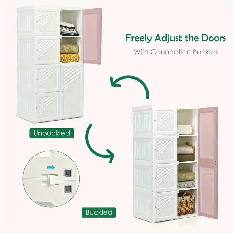 Modular Portable Closet Organizer With 8 Cubbies And 6 Doors