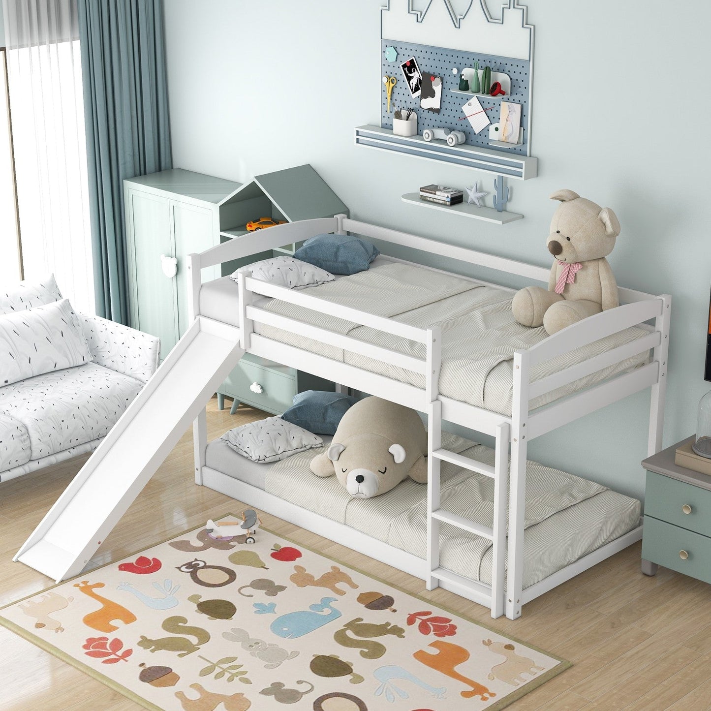 Twin Bunk Bed with Convertible Slide and Ladder