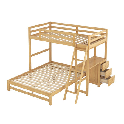 Twin over Full Bunk Bed with Built-in Desk and Three Drawers