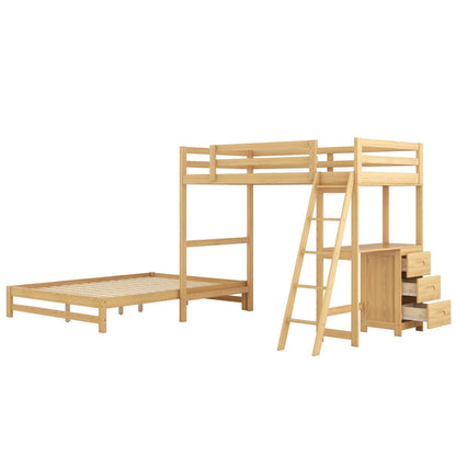 Twin over Full Bunk Bed with Built-in Desk and Three Drawers