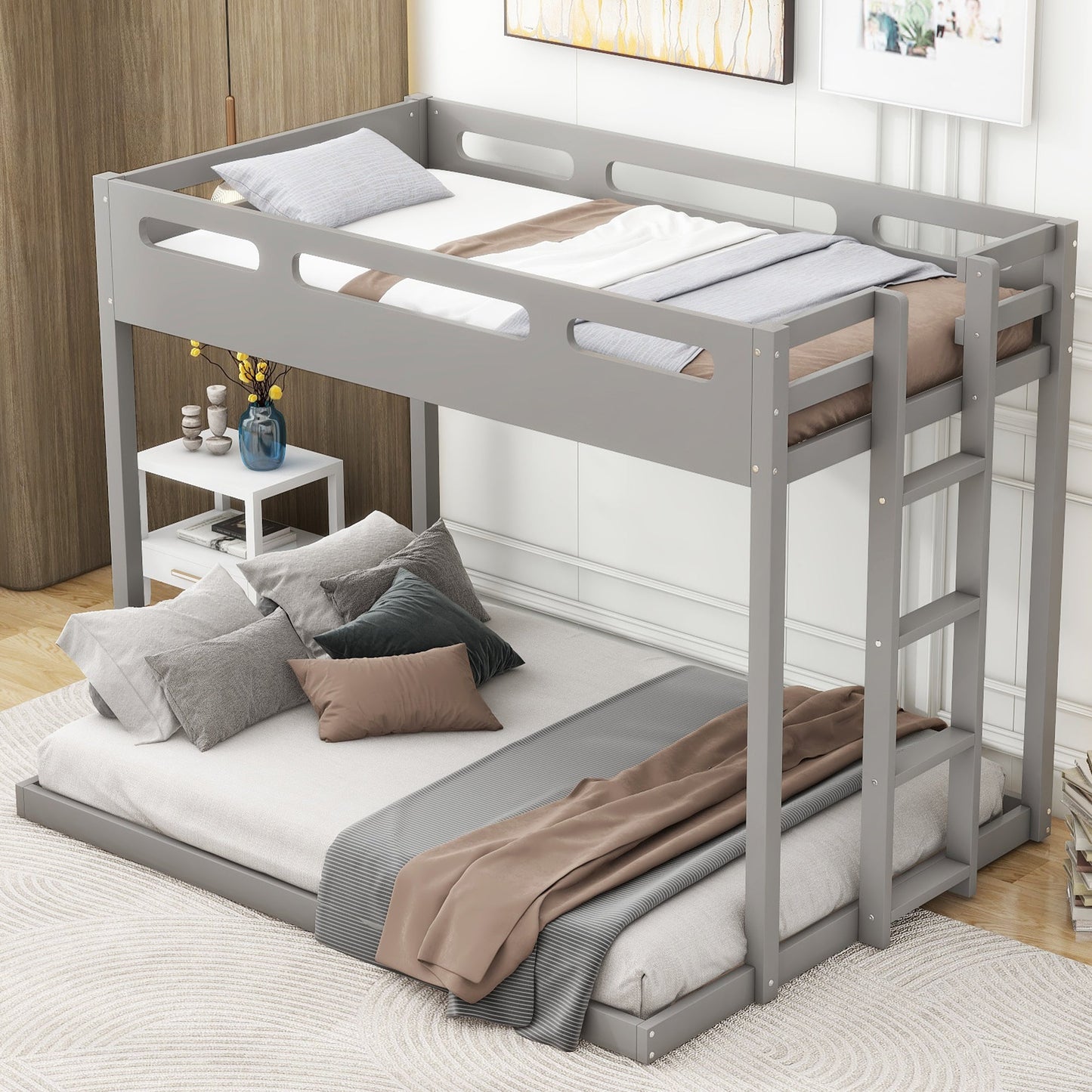 Twin over Full Bunk Bed with Built-in Ladder