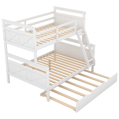 Twin Over Full Bunk Bed with Ladder Twin Size Trundle, Safety Guardrail