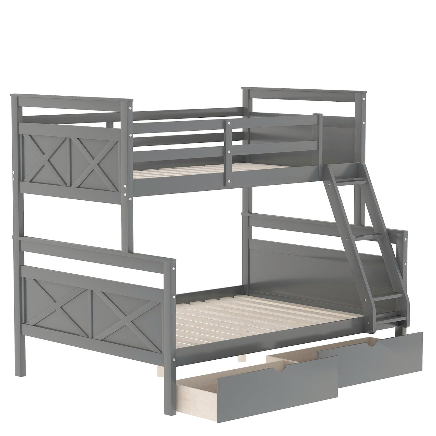 Twin over Full Bunk Bed with Ladder, Two Storage Drawers, and Safety Guardrail