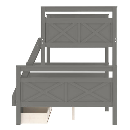 Twin over Full Bunk Bed with Ladder, Two Storage Drawers, and Safety Guardrail