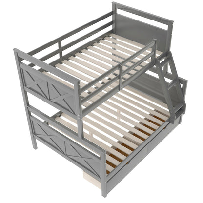 Twin over Full Bunk Bed with Ladder, Two Storage Drawers, and Safety Guardrail