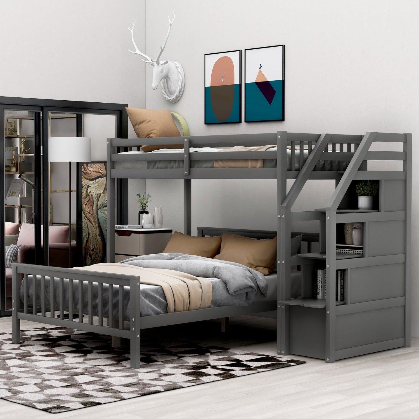 Twin over Full Loft Bed with Staircase