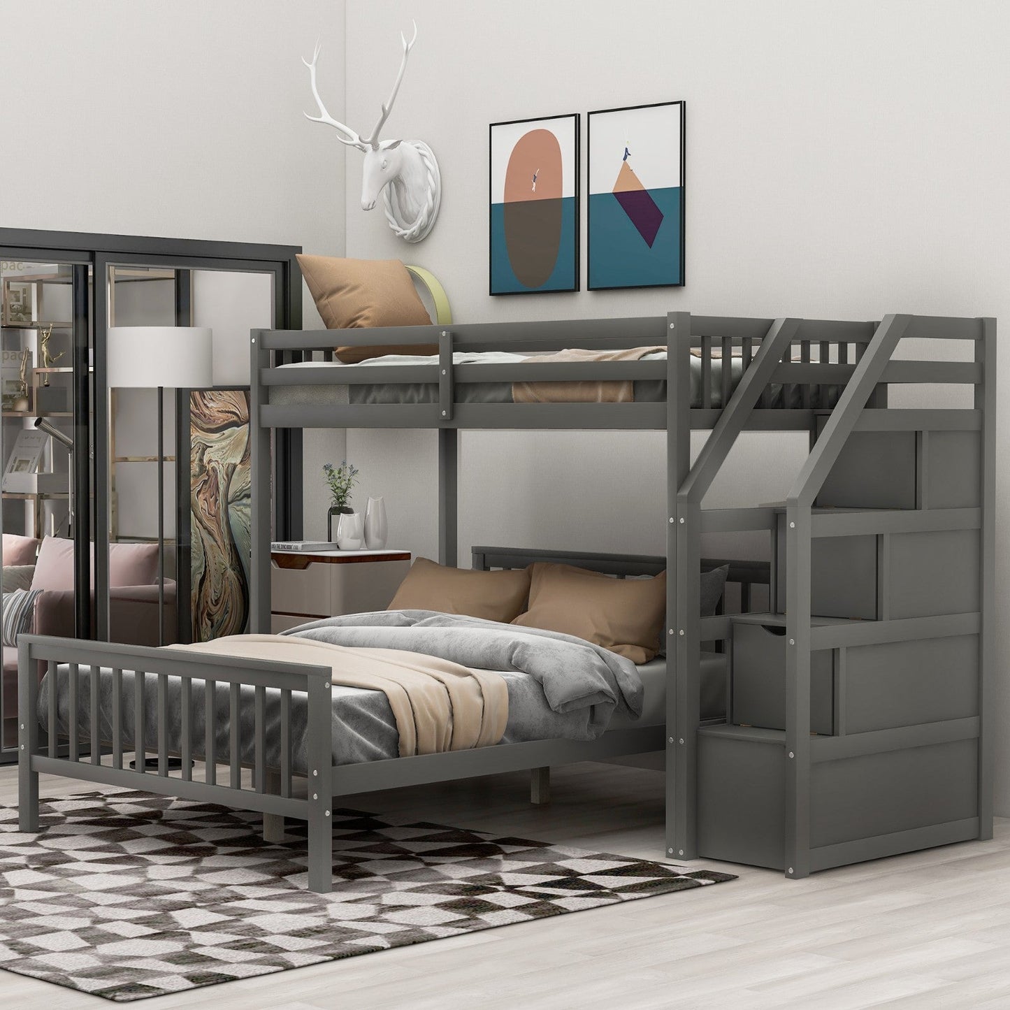 Twin over Full Loft Bed with Staircase