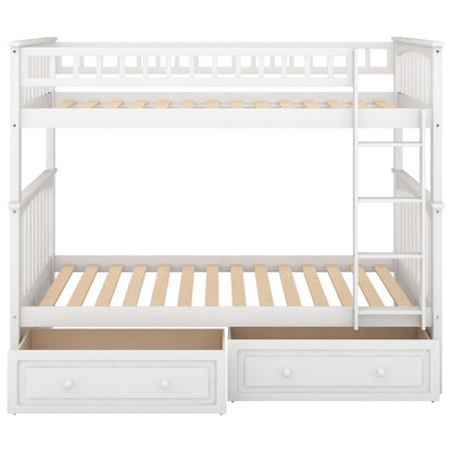 Twin over Twin Bunk Bed with Drawers Convertible Beds