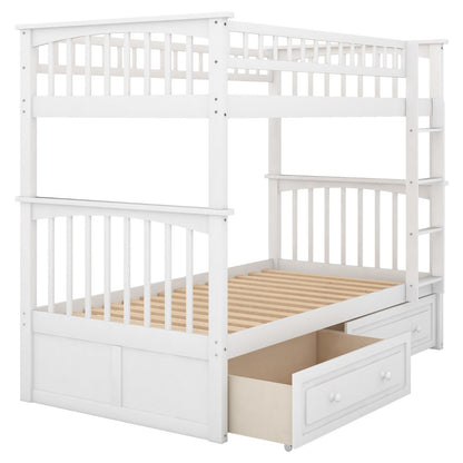 Twin over Twin Bunk Bed with Drawers Convertible Beds