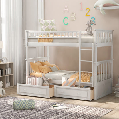 Twin over Twin Bunk Bed with Drawers Convertible Beds