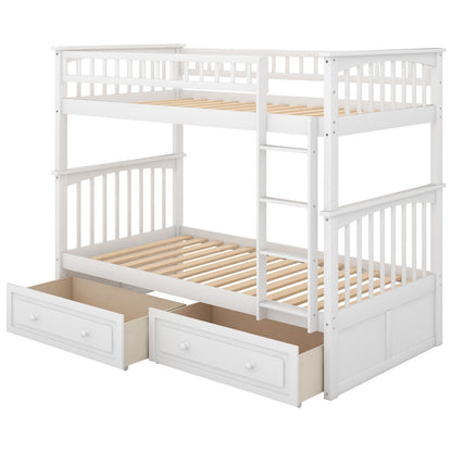 Twin over Twin Bunk Bed with Drawers Convertible Beds