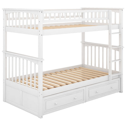 Twin over Twin Bunk Bed with Drawers Convertible Beds