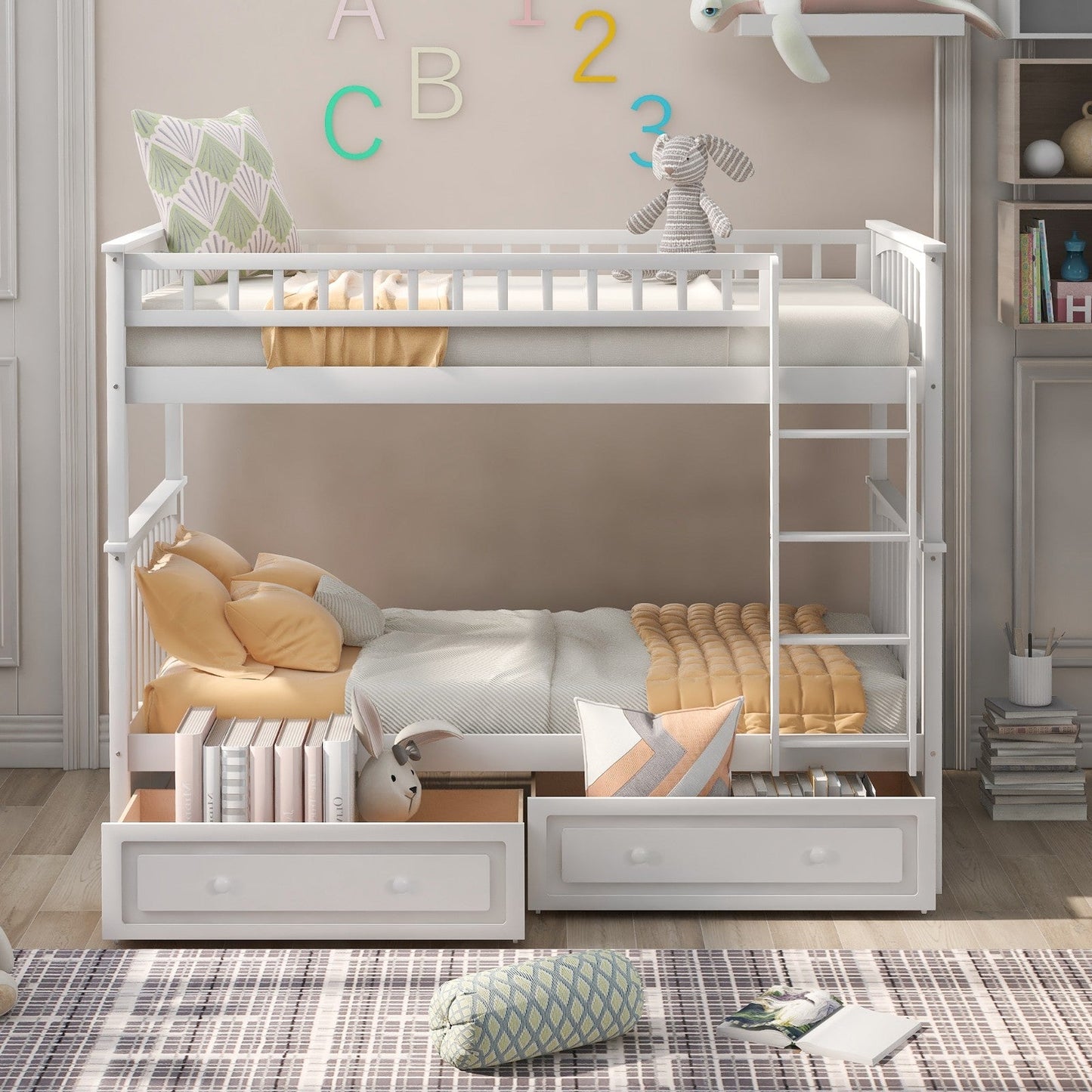 Twin over Twin Bunk Bed with Drawers Convertible Beds