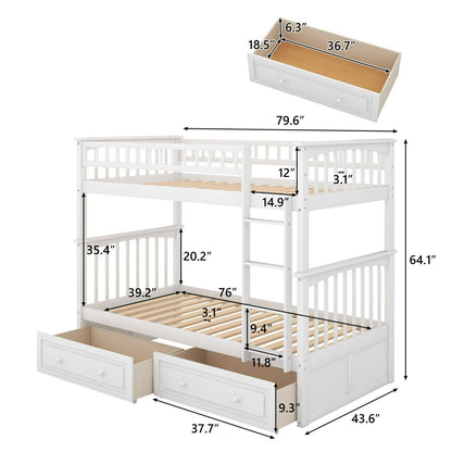 Twin over Twin Bunk Bed with Drawers Convertible Beds