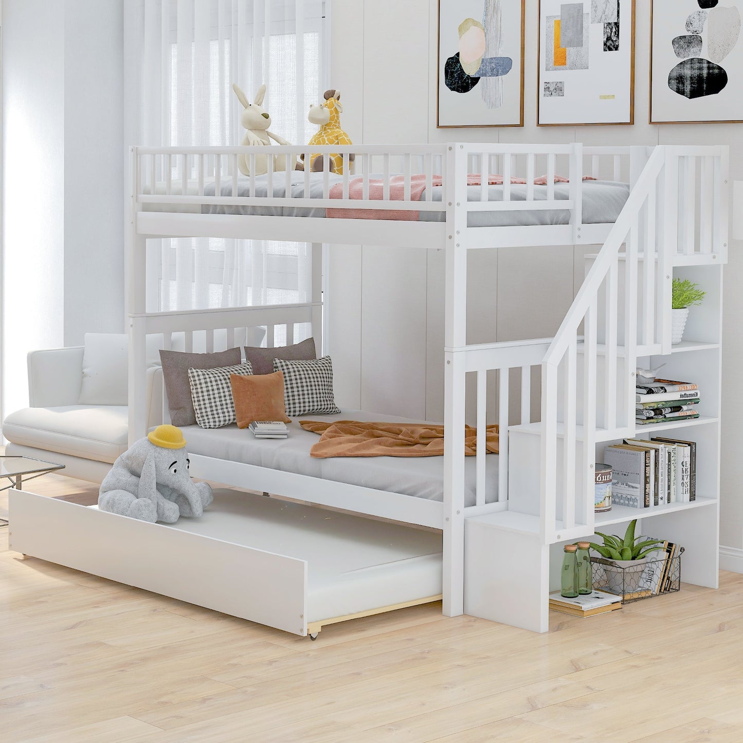 Twin-Over-Twin Bunk Bed with Trundle and Storage