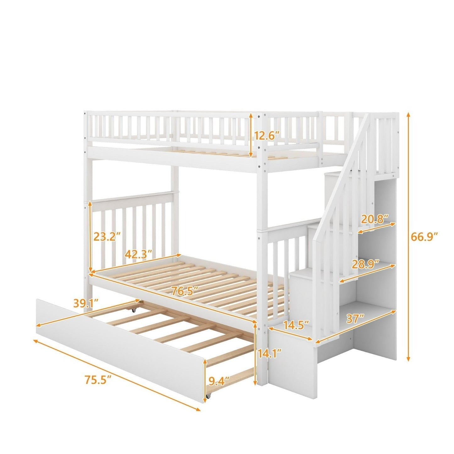 Twin-Over-Twin Bunk Bed with Trundle and Storage