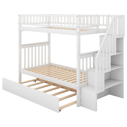 Twin-Over-Twin Bunk Bed with Trundle and Storage