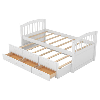 Twin over Twin Wood Bunk Bed with Trundle and Drawers