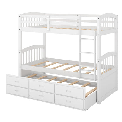 Twin over Twin Wood Bunk Bed with Trundle and Drawers