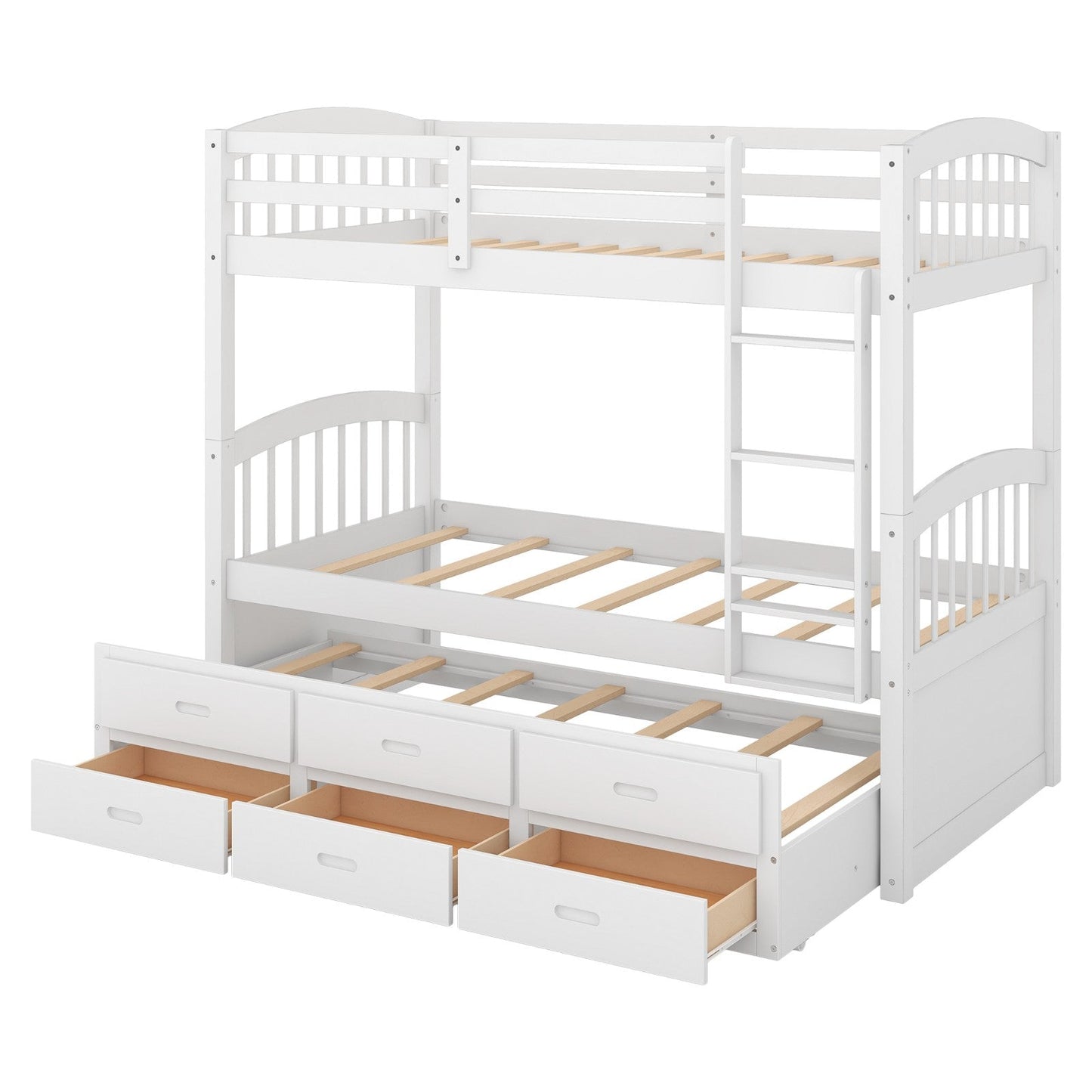 Twin over Twin Wood Bunk Bed with Trundle and Drawers