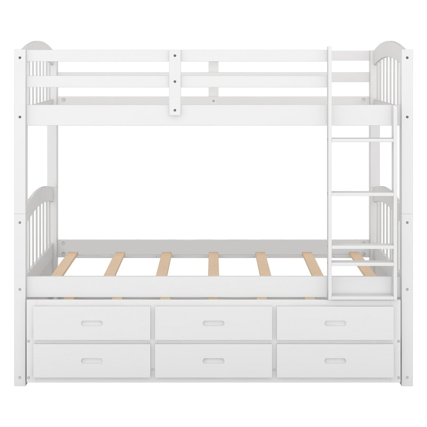 Twin over Twin Wood Bunk Bed with Trundle and Drawers