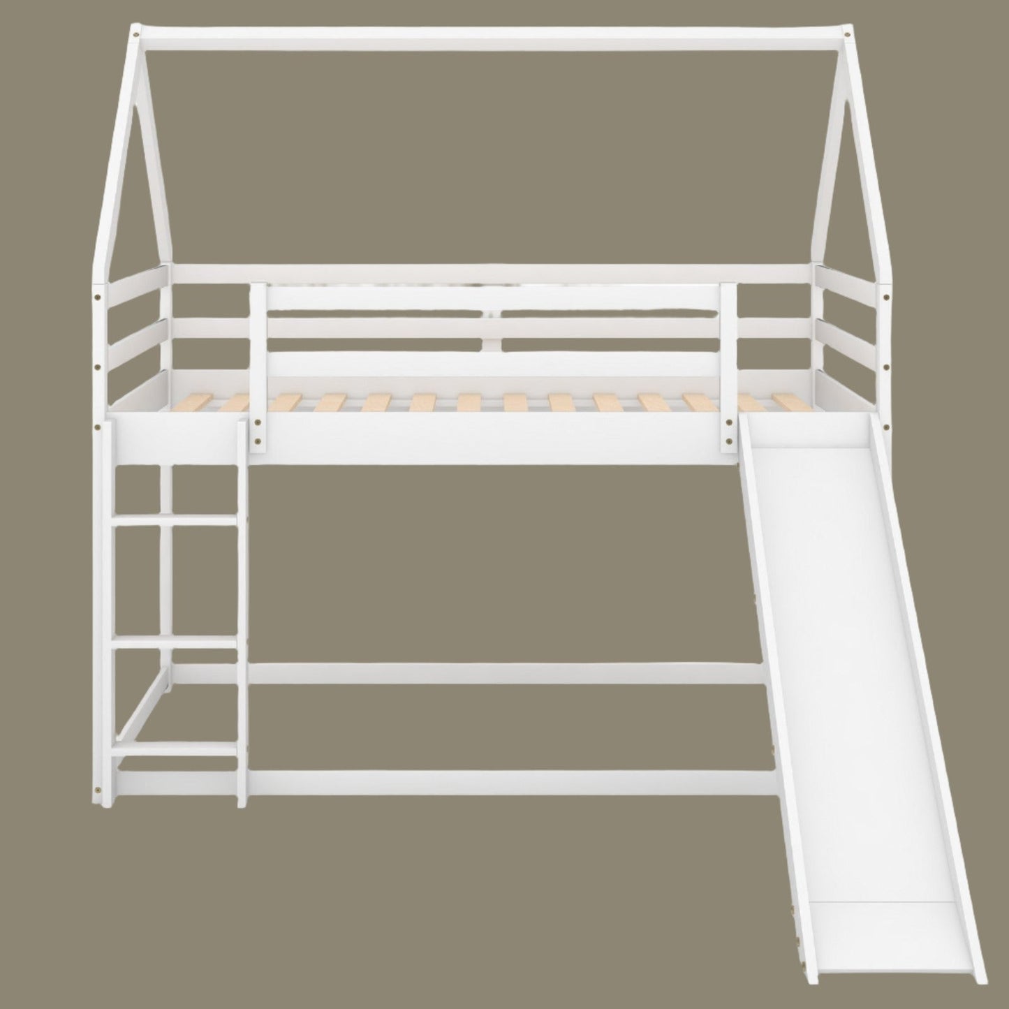 Twin Size Bunk House Bed with Slide and Ladder