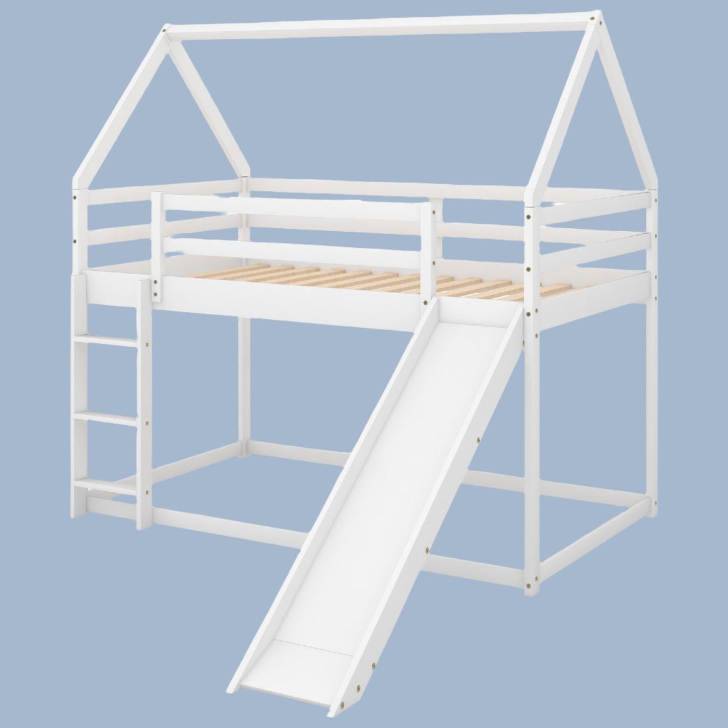 Twin Size Bunk House Bed with Slide and Ladder