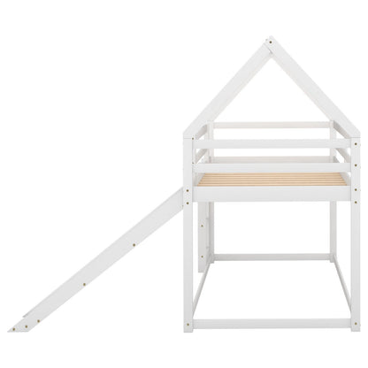 Twin Size Bunk House Bed with Slide and Ladder