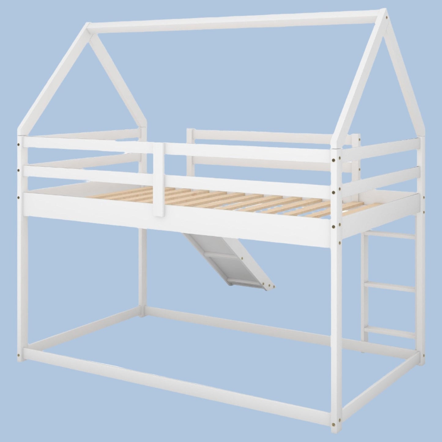 Twin Size Bunk House Bed with Slide and Ladder