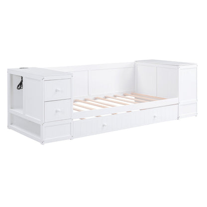 Twin-Size Daybed with Storage Arms, Trundle, and Charging Station