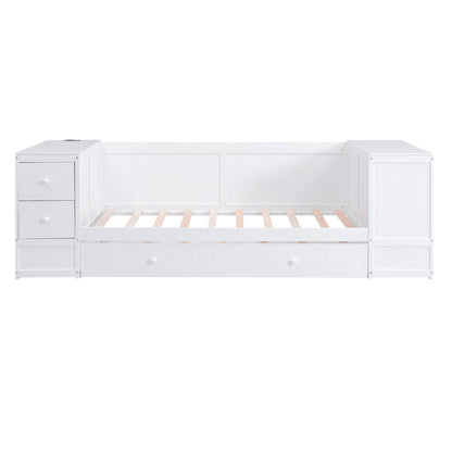 Twin-Size Daybed with Storage Arms, Trundle, and Charging Station