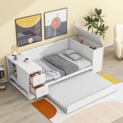 Twin-Size Daybed with Storage Arms, Trundle, and Charging Station