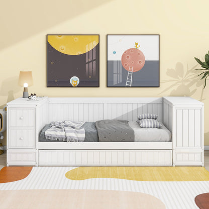 Twin-Size Daybed with Storage Arms, Trundle, and Charging Station