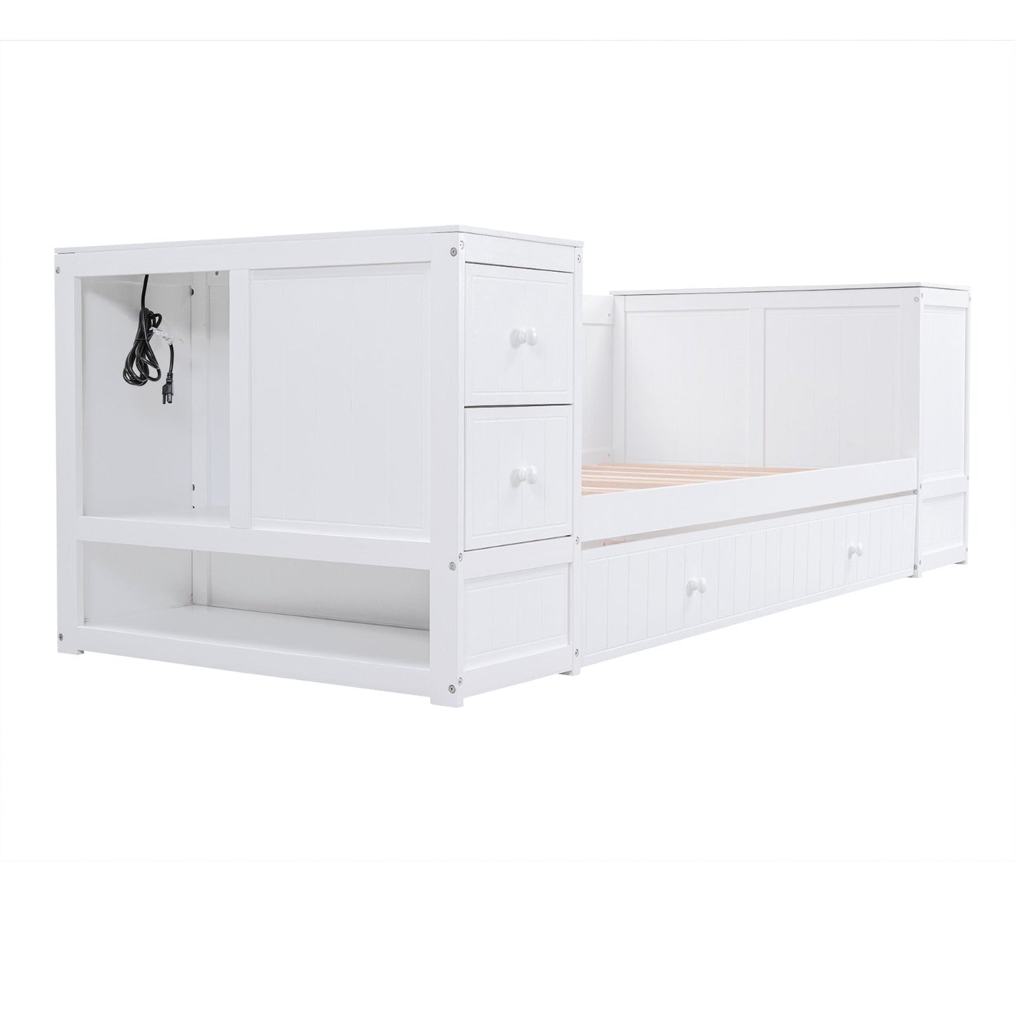 Twin-Size Daybed with Storage Arms, Trundle, and Charging Station