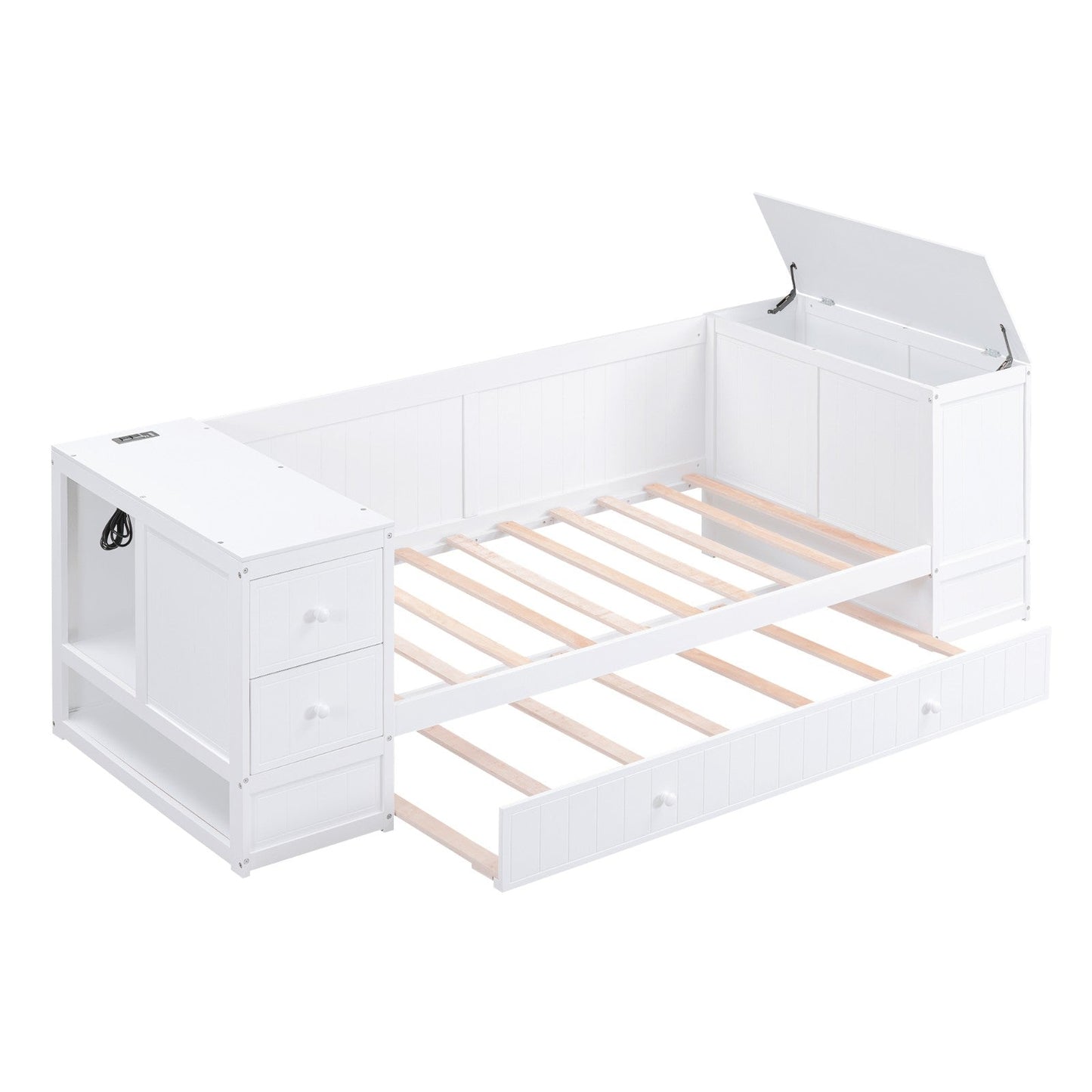 Twin-Size Daybed with Storage Arms, Trundle, and Charging Station