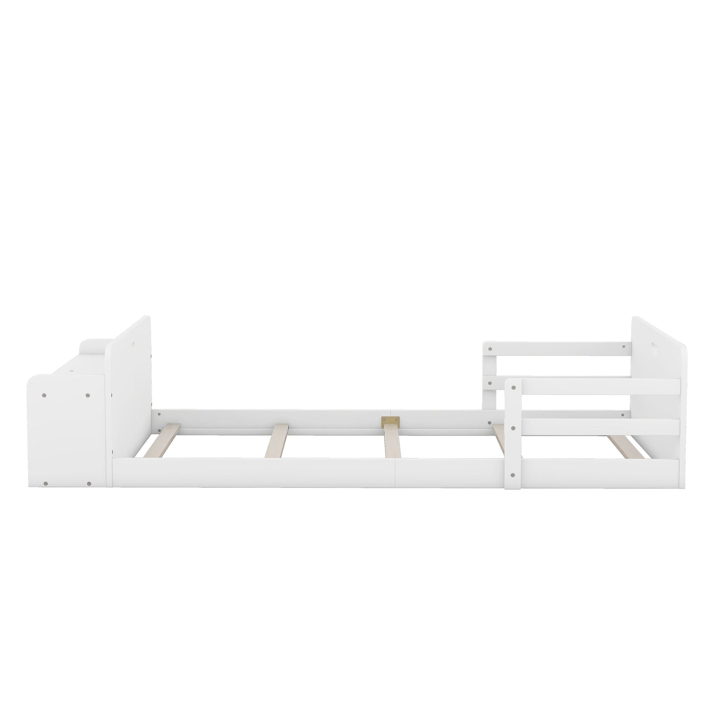 Twin Size Floor Bed with Storage Footboard and Guardrail