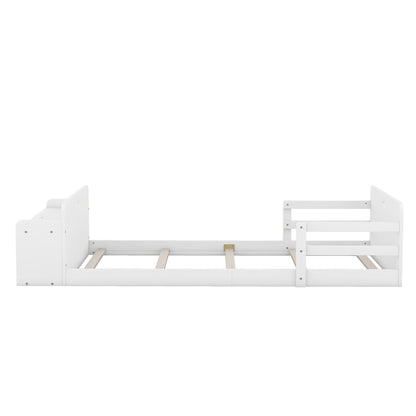 Twin Size Floor Bed with Storage Footboard and Guardrail