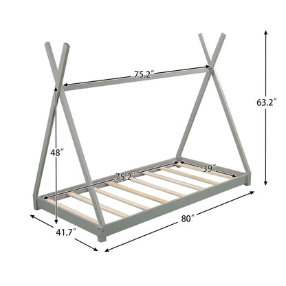 Twin Size House Platform Bed with Triangle Structure