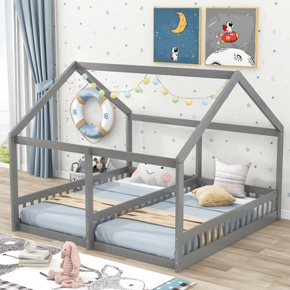 Twin-Size House Platform Beds with Two Shared Beds