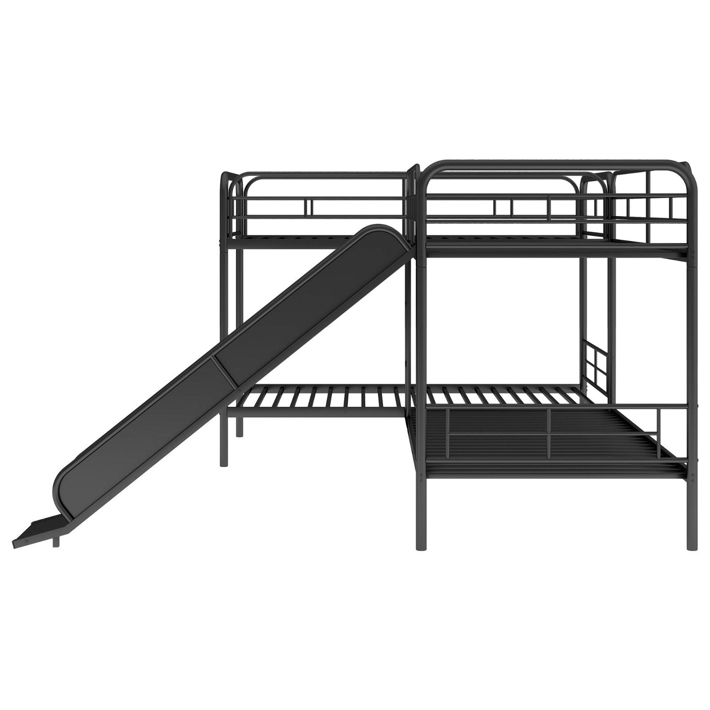 Twin-Size L-Shaped Bunk Bed with Slide and Ladder