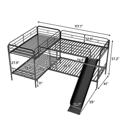 Twin-Size L-Shaped Bunk Bed with Slide and Ladder