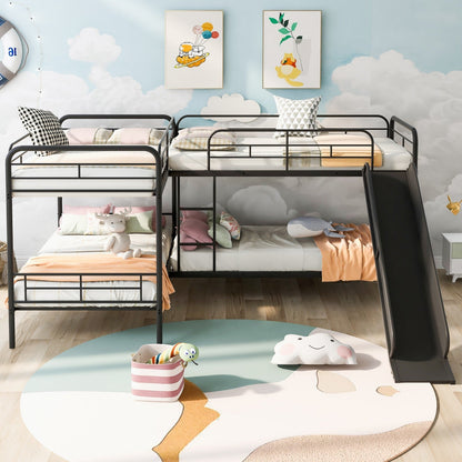 Twin-Size L-Shaped Bunk Bed with Slide and Ladder