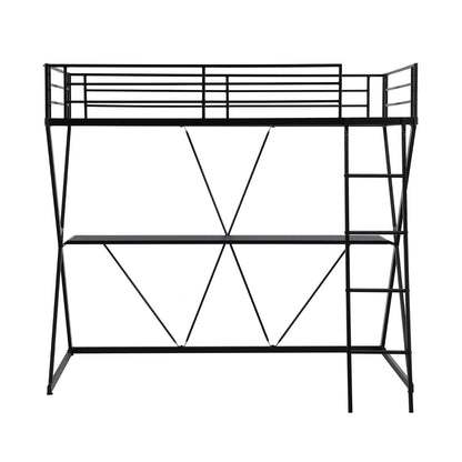 Twin Size Loft Bed with Desk, Ladder, and Full-Length Guardrails, X-Shaped Frame