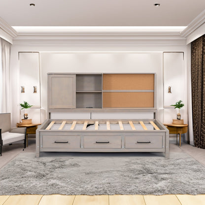 Twin Size Lounge Daybed with Storage Shelves, Cork Board, USB Ports and 3 Drawers