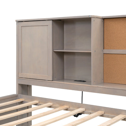 Twin Size Lounge Daybed with Storage Shelves, Cork Board, USB Ports and 3 Drawers