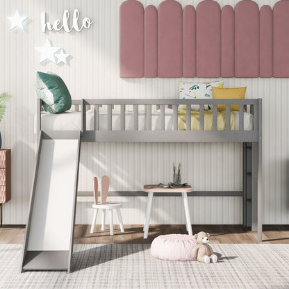 Twin-Size Low Loft Bed with Ladder and Slide